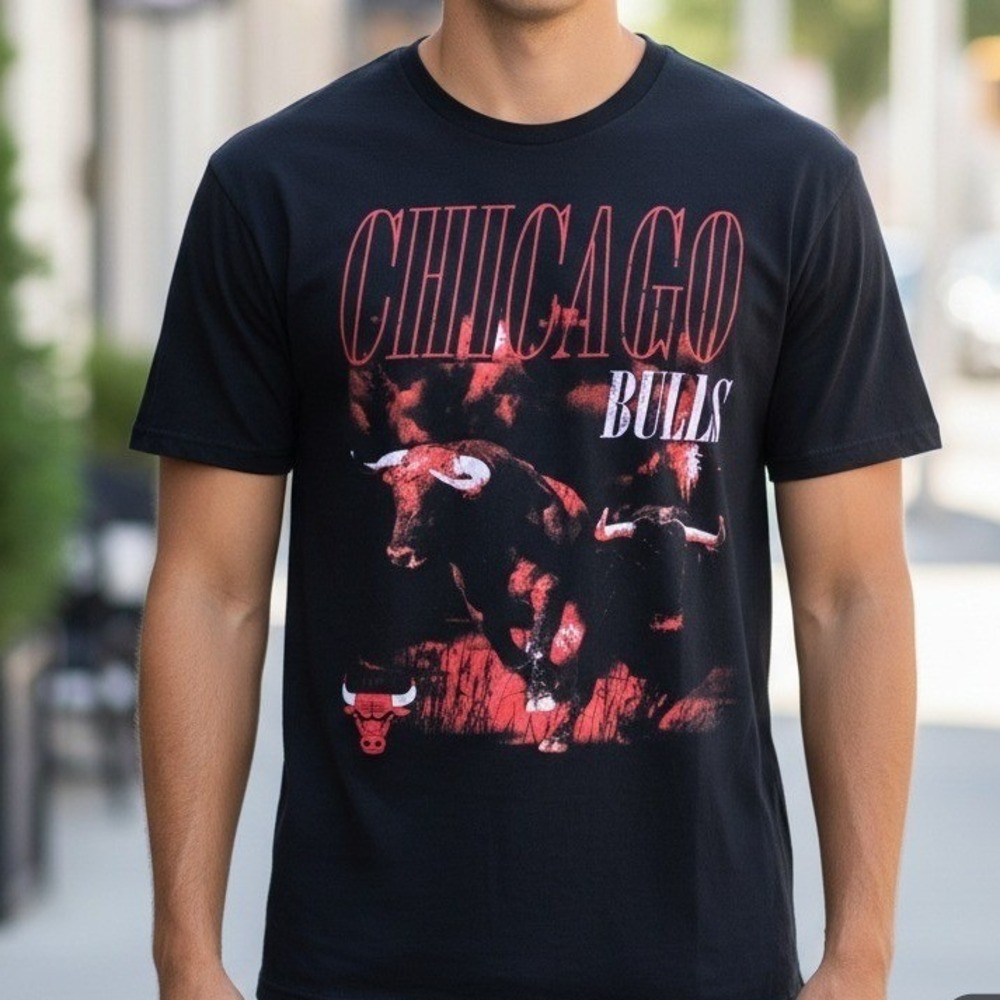 Mens Large Chicago Bulls Graphic T Shirt Black YR Basketball‎ Fan Apparel